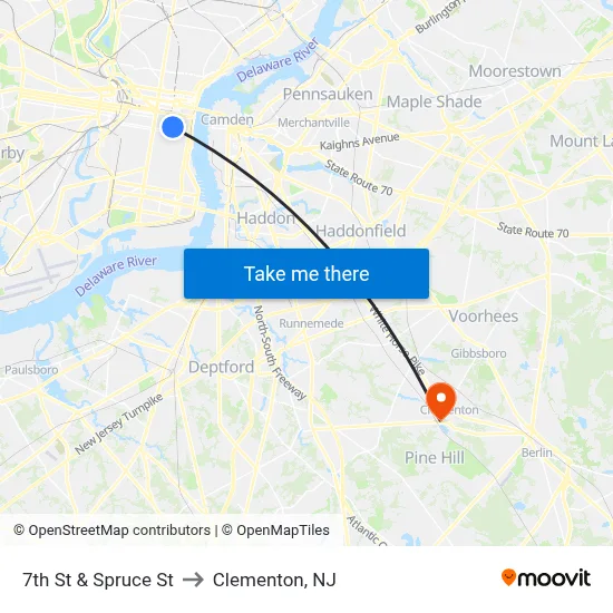 7th St & Spruce St to Clementon, NJ map