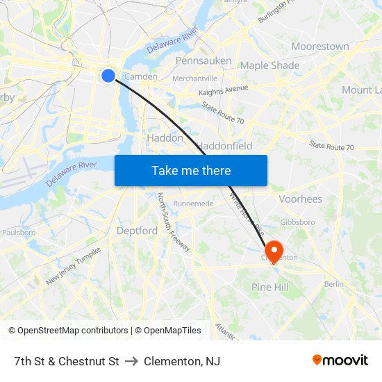 7th St & Chestnut St to Clementon, NJ map