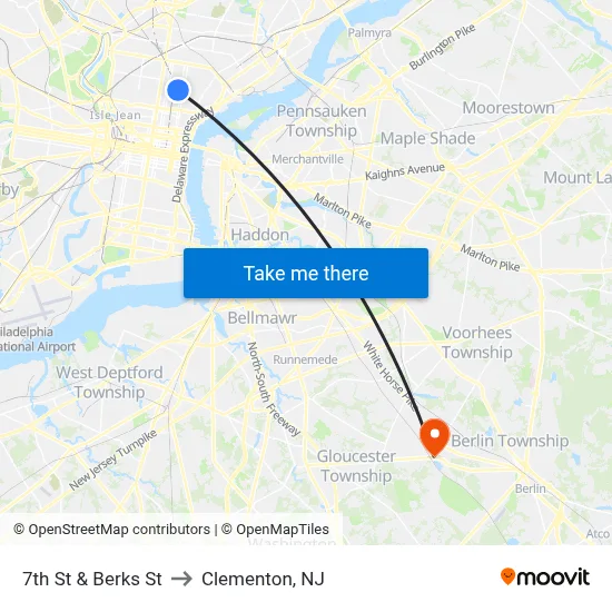 7th St & Berks St to Clementon, NJ map