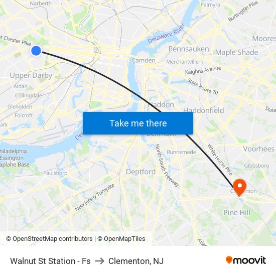 Walnut St Station - Fs to Clementon, NJ map