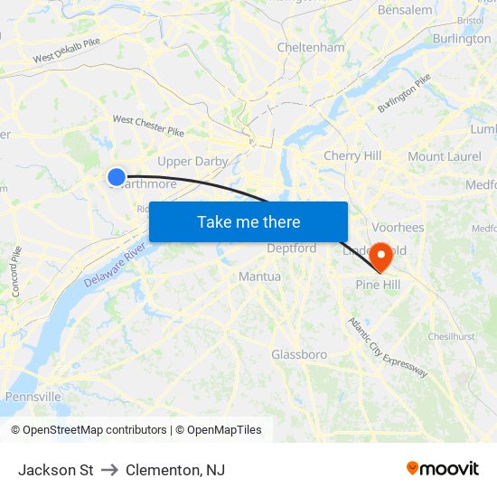 Jackson St to Clementon, NJ map