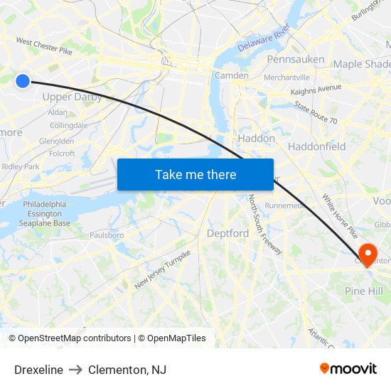 Drexeline to Clementon, NJ map