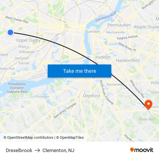 Drexelbrook to Clementon, NJ map