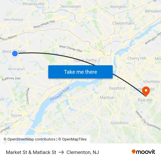 Market St & Matlack St to Clementon, NJ map