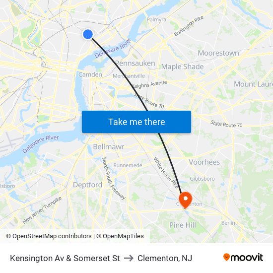 Kensington Av & Somerset St to Clementon, NJ map