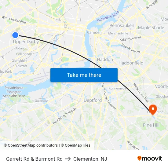 Garrett Rd & Burmont Rd to Clementon, NJ map