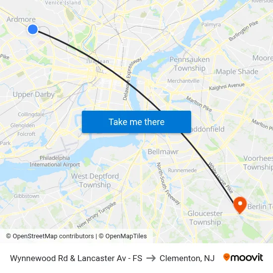Wynnewood Rd & Lancaster Av - FS to Clementon, NJ map