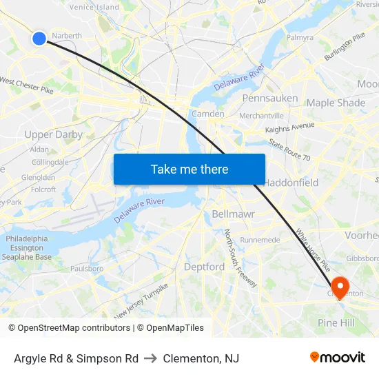 Argyle Rd & Simpson Rd to Clementon, NJ map