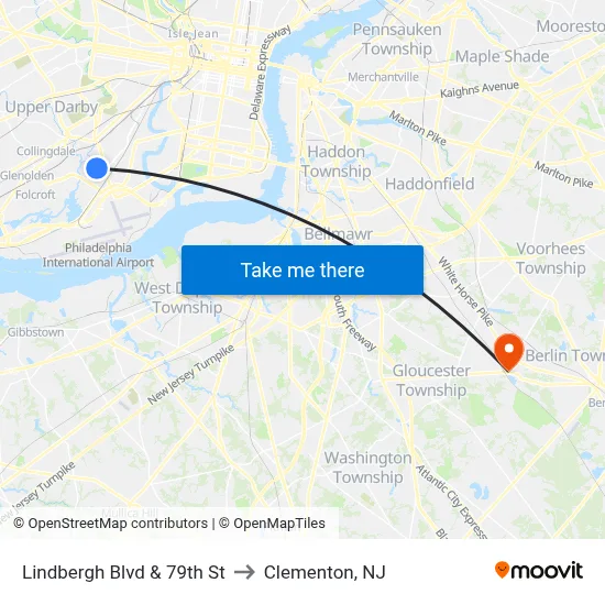 Lindbergh Blvd & 79th St to Clementon, NJ map