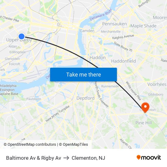 Baltimore Av & Rigby Av to Clementon, NJ map