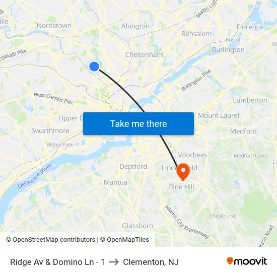 Ridge Av & Domino Ln - 1 to Clementon, NJ map