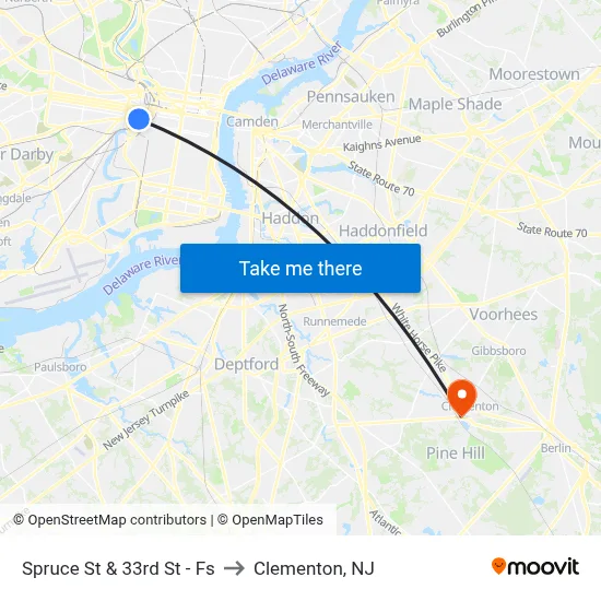 Spruce St & 33rd St - Fs to Clementon, NJ map