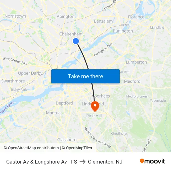 Castor Av & Longshore Av - FS to Clementon, NJ map