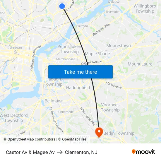 Castor Av & Magee Av to Clementon, NJ map