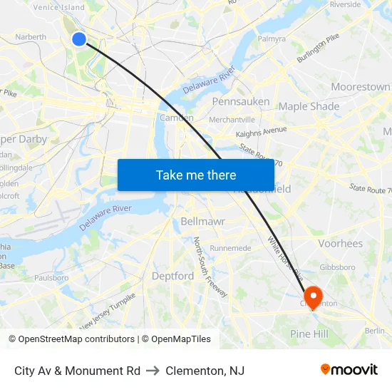 City Av & Monument Rd to Clementon, NJ map