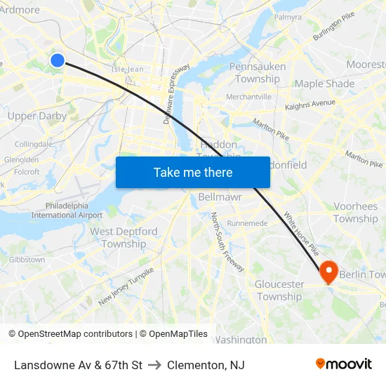 Lansdowne Av & 67th St to Clementon, NJ map
