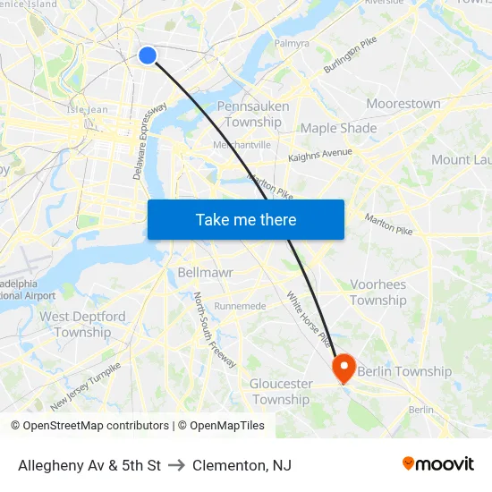 Allegheny Av & 5th St to Clementon, NJ map