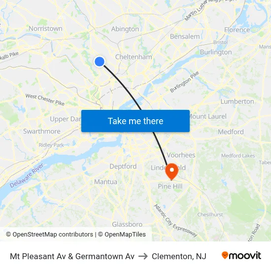 Mt Pleasant Av & Germantown Av to Clementon, NJ map