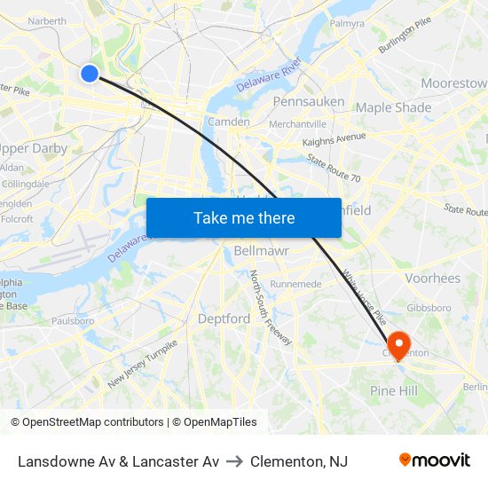 Lansdowne Av & Lancaster Av to Clementon, NJ map
