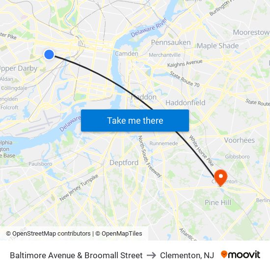 Baltimore Avenue & Broomall Street to Clementon, NJ map