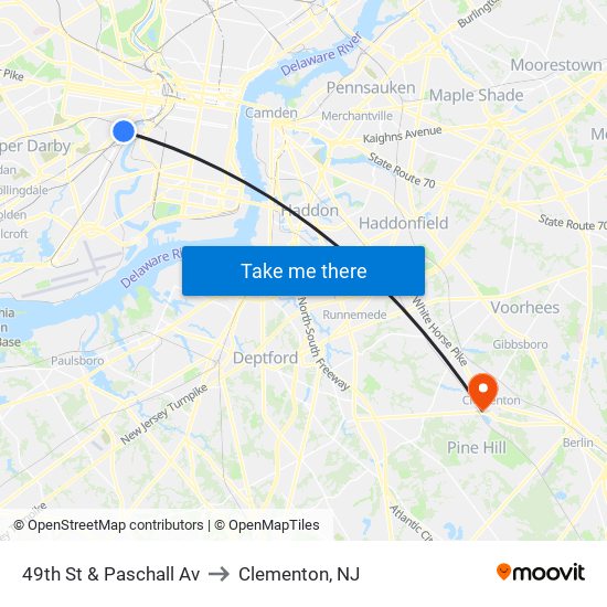 49th St & Paschall Av to Clementon, NJ map