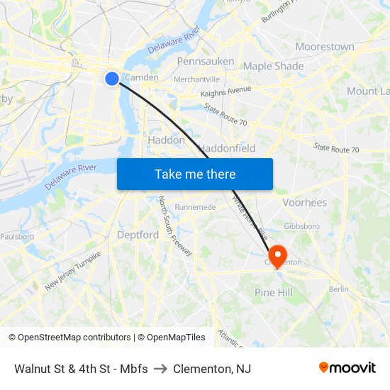 Walnut St & 4th St - Mbfs to Clementon, NJ map