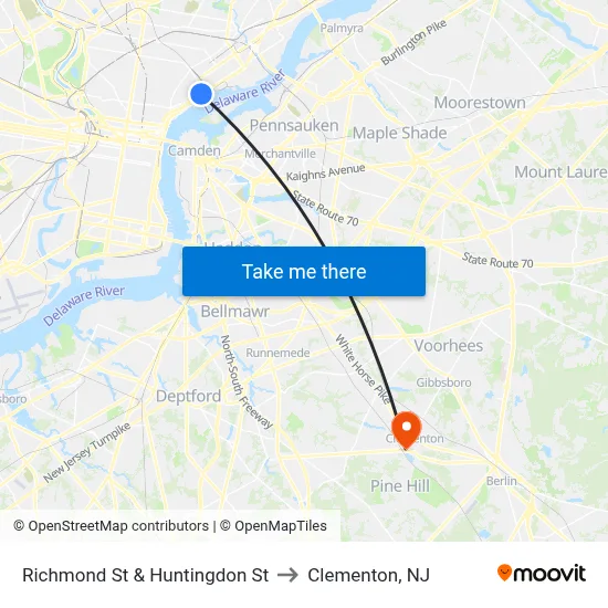 Richmond St & Huntingdon St to Clementon, NJ map