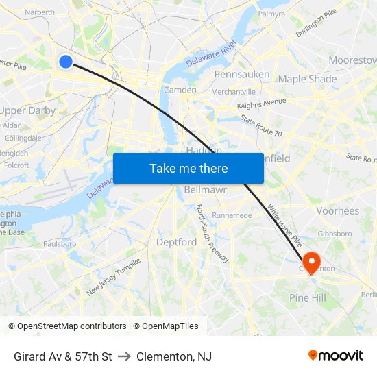 Girard Av & 57th St to Clementon, NJ map