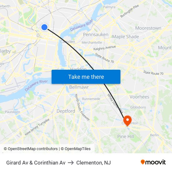 Girard Av & Corinthian Av to Clementon, NJ map