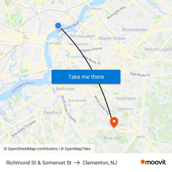 Richmond St & Somerset St to Clementon, NJ map