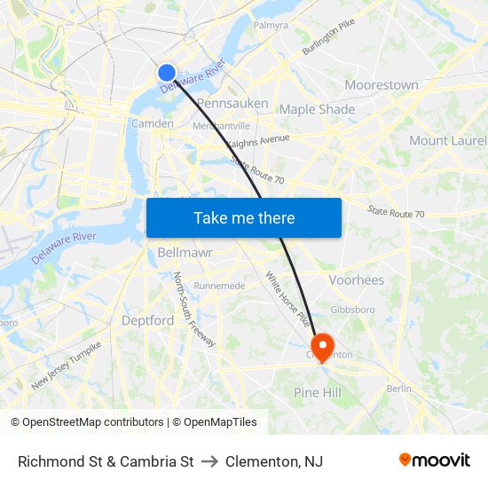Richmond St & Cambria St to Clementon, NJ map