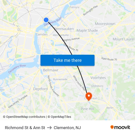 Richmond St & Ann St to Clementon, NJ map