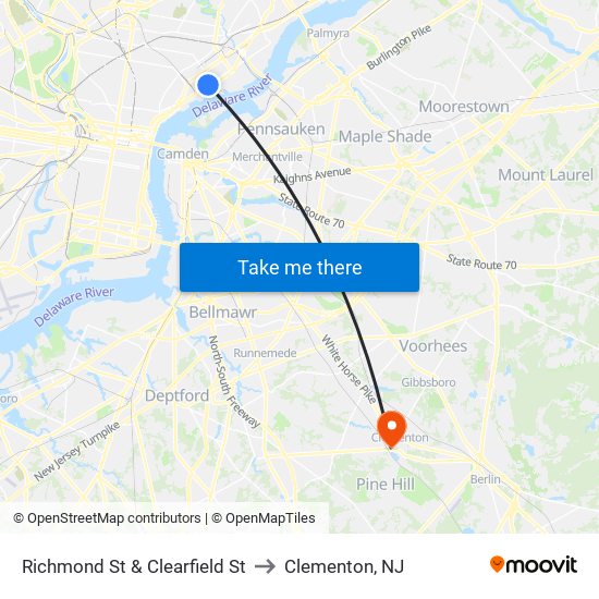 Richmond St & Clearfield St to Clementon, NJ map