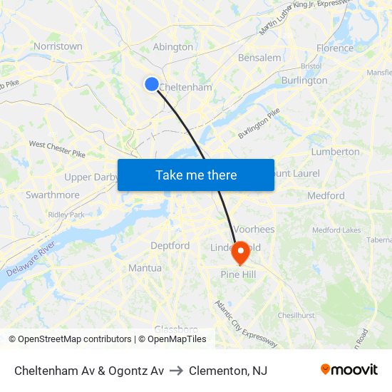 Cheltenham Av & Ogontz Av to Clementon, NJ map