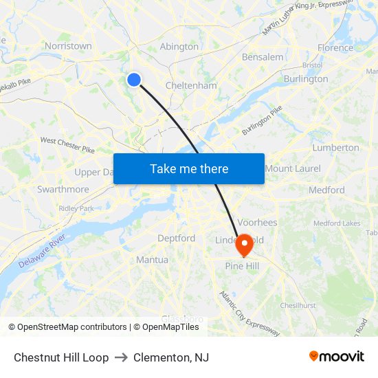 Chestnut Hill Loop to Clementon, NJ map