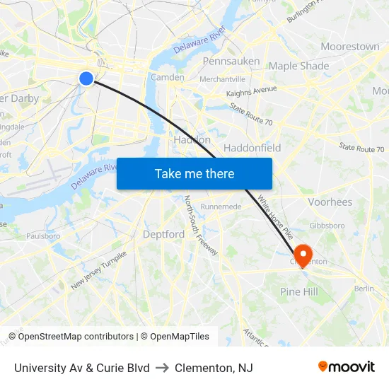 University Av & Curie Blvd to Clementon, NJ map