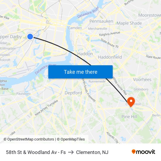 58th St & Woodland Av - Fs to Clementon, NJ map