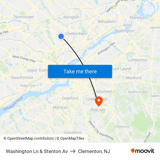 Washington Ln & Stenton Av to Clementon, NJ map