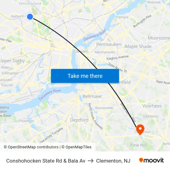 Conshohocken State Rd & Bala Av to Clementon, NJ map