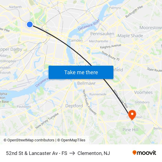 52nd St & Lancaster Av - FS to Clementon, NJ map