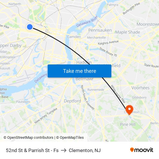52nd St & Parrish St - Fs to Clementon, NJ map