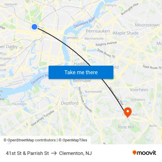 41st St & Parrish St to Clementon, NJ map