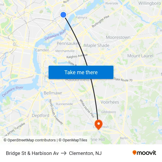 Bridge St & Harbison Av to Clementon, NJ map