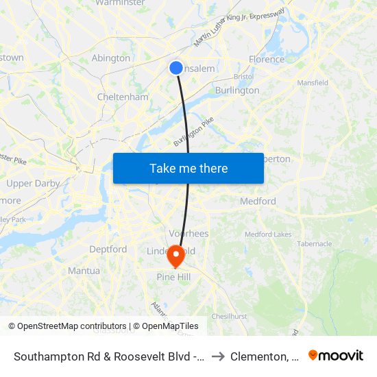 Southampton Rd & Roosevelt Blvd - FS to Clementon, NJ map