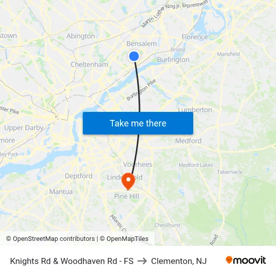 Knights Rd & Woodhaven Rd - FS to Clementon, NJ map