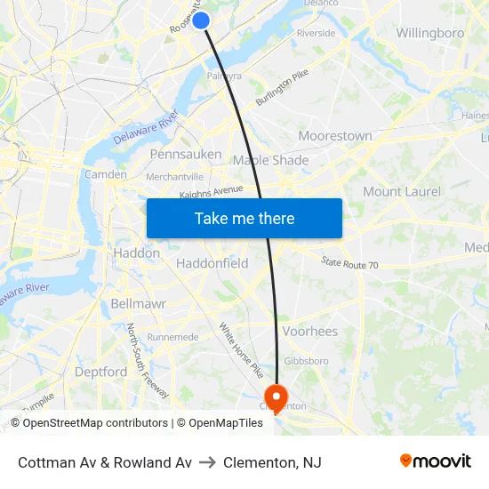 Cottman Av & Rowland Av to Clementon, NJ map