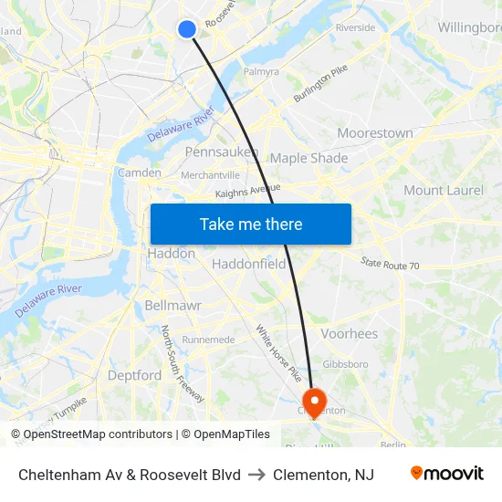 Cheltenham Av & Roosevelt Blvd to Clementon, NJ map