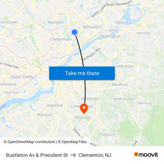 Bustleton Av & President St to Clementon, NJ map