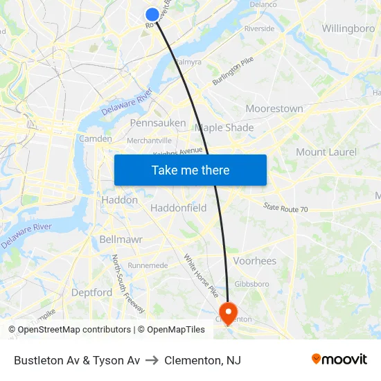 Bustleton Av & Tyson Av to Clementon, NJ map