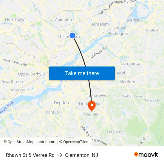 Rhawn St & Verree Rd to Clementon, NJ map